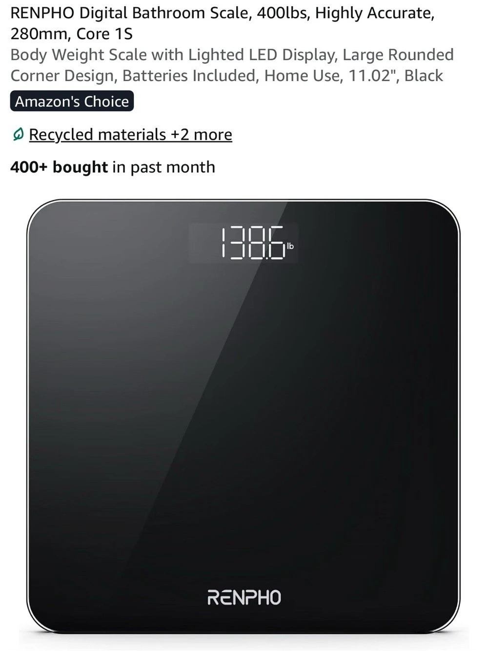 RENPHO Digital Bathroom Scale Core 1S in Black